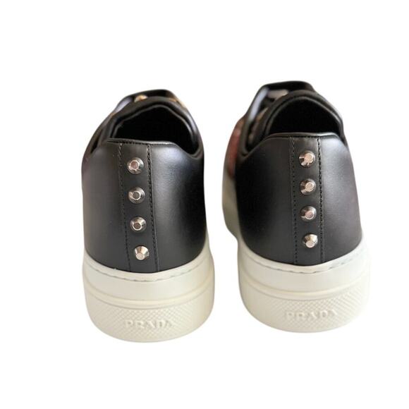 Prada Robot Appliqué Sneakers Rare Avant Garde Black Leather Sz 39 - Picture 3 of 5